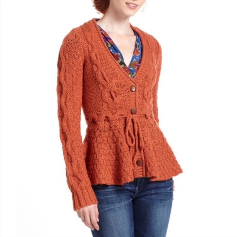 Anthropologie Sparrow Stitchy Peplum Cardigan